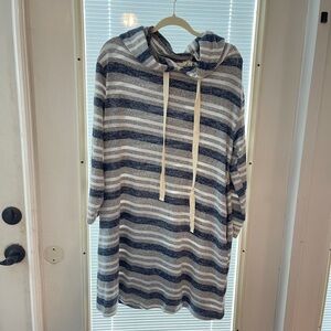 Striped Hooded Dress with Drawstrings
